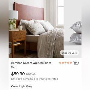 Quince Bamboo Dream Quilted Gray King Sham Set of 2 NWT